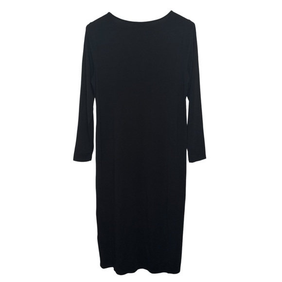 Eileen Fisher Stretch Jersey Knit Jewel Neckline Midi Dress Large Petite Black - Picture 3 of 6